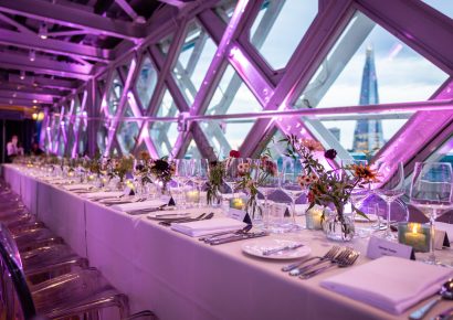 Charity gala dinner in the High-level Walkways at Tower Bridge