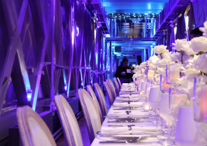 Corporate dinner set for guests in the High-level Walkways at Tower Bridge